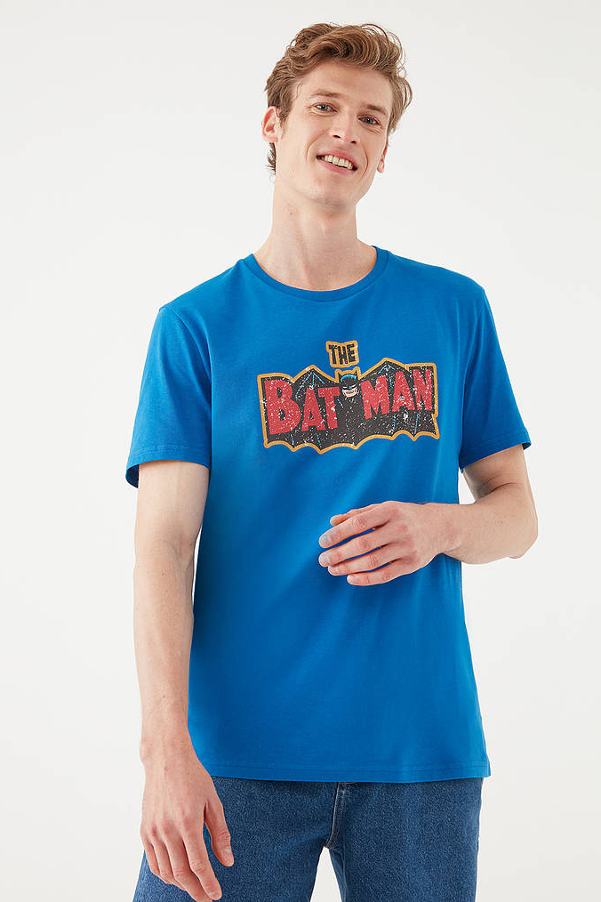 Batman Baskılı Mavi Tişört