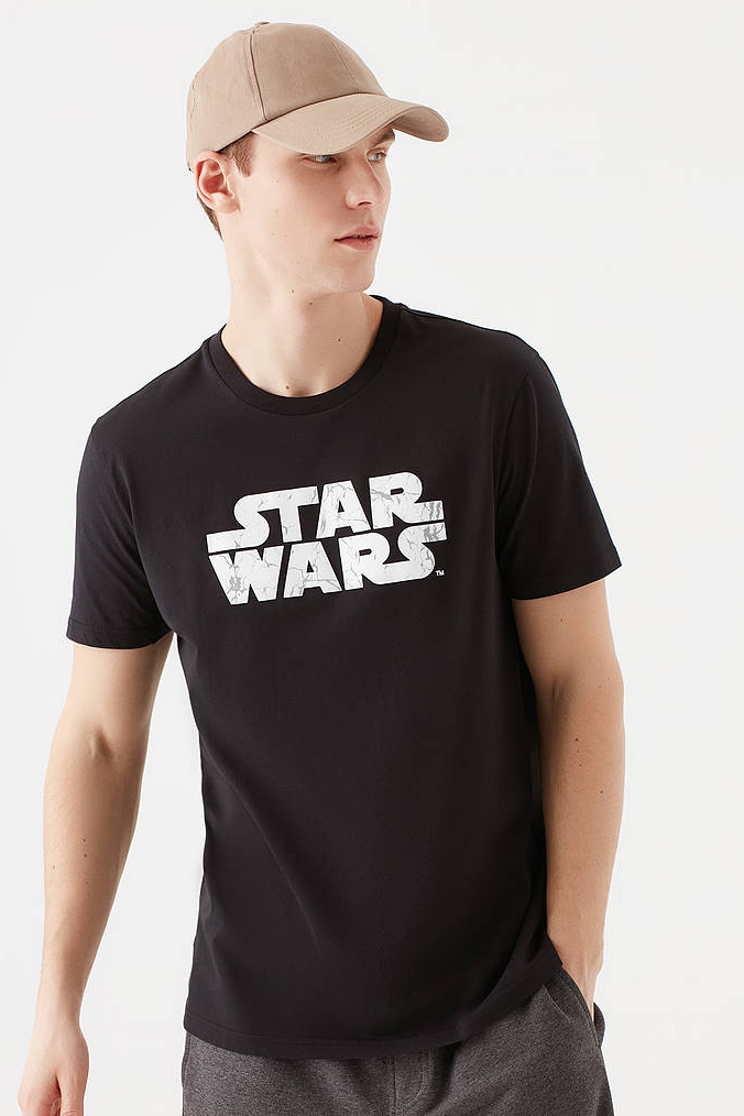 Star Wars Baskılı Siyah Tişört